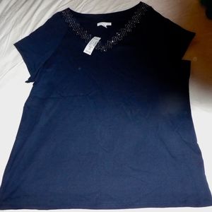 Dress Barn Westport NWT Blue Sequin SS Tee Top 3X